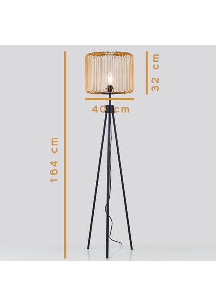 Tripod Ayaklı Kafes Lambader Gold