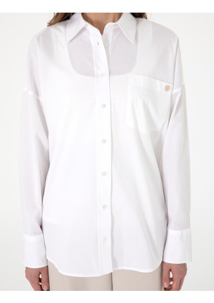 Kadın Beyaz Oversize Uzun Kollu Gömlek 50313596-VR013