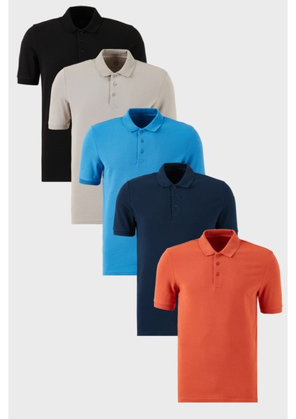Pamuklu Regular Fit Düğmeli Polo Yaka 5'li Paket T Shirt Erkek T Shirt 5902127S5