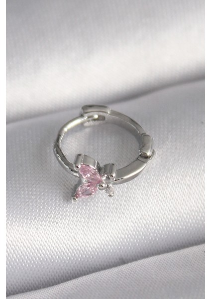 Yeni Xd Çelik Renk Pembe Zirkon Taşlı Kelebek Model Tragus Piercing Kampanyalı