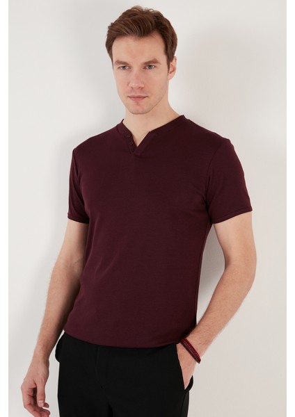 Pamuklu Düğme Detaylı Slim Fit V Yaka 3'lü Paket T Shirt Erkek T Shirt 5902122S3 fiyatları
