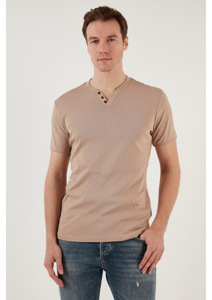 Pamuklu Düğme Detaylı Slim Fit V Yaka 3'lü Paket T Shirt Erkek T Shirt 5902122S3 modelleri