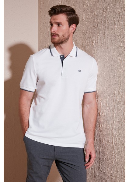 Pamuklu Slim Fit Şerit Detaylı Düğmeli Polo Yaka 3'lü T Shirt Erkek T Shirt 5902118S3