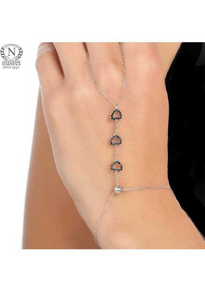 925 Ayar Gümüş Kalp Modeli Şahmeran, Beyaz - Siyah Taş