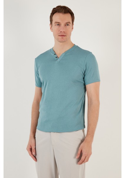 Pamuklu Düğme Detaylı Slim Fit V Yaka 3'lü Paket T Shirt Erkek T Shirt 5902122S3