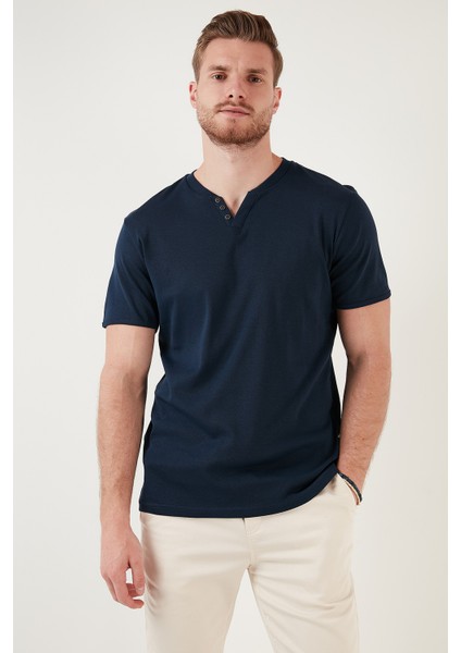 Pamuklu Düğme Detaylı Slim Fit V Yaka 3'lü Paket T Shirt Erkek T Shirt 5902122S3