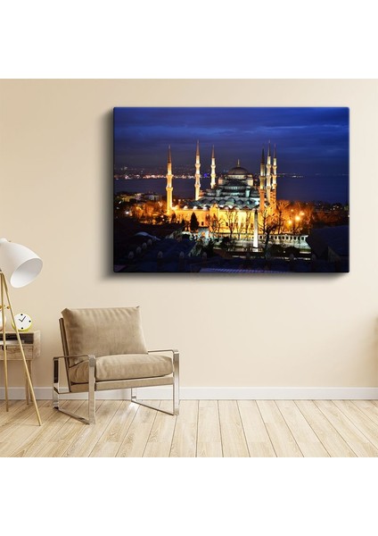 Boğaz Manzaralı Cami - Gece Istanbul Panoraması Kanvas Tablo