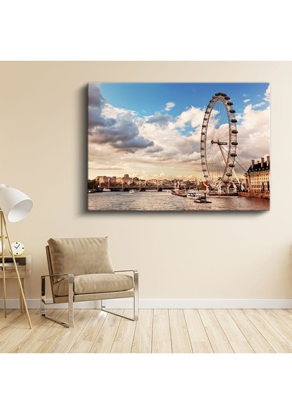 London Eye - Nehir Kıyısı Manzarası Kanvas Tablo