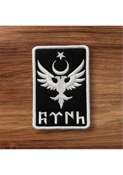 Beyaz Renk Çift Başlı Kartal Türk Patch Arma - 7X10 cm