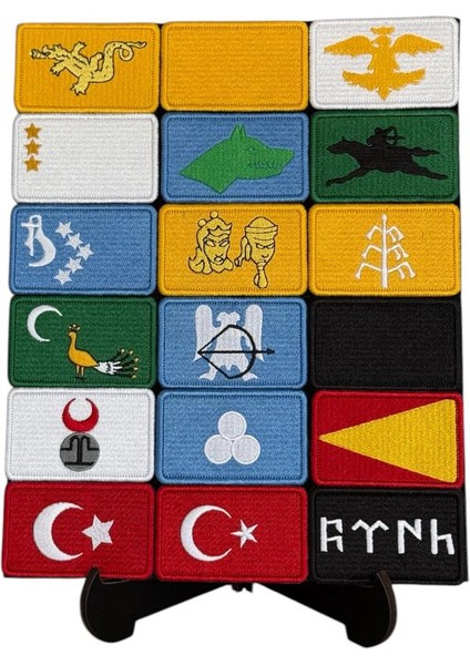 17 Türk Devleti Bayrağı Peç Arma Seti - 25X30 cm