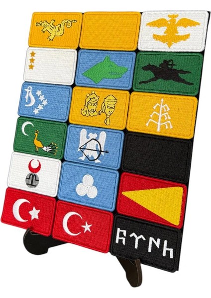 17 Türk Devleti Bayrağı Peç Arma Seti - 25X30 cm