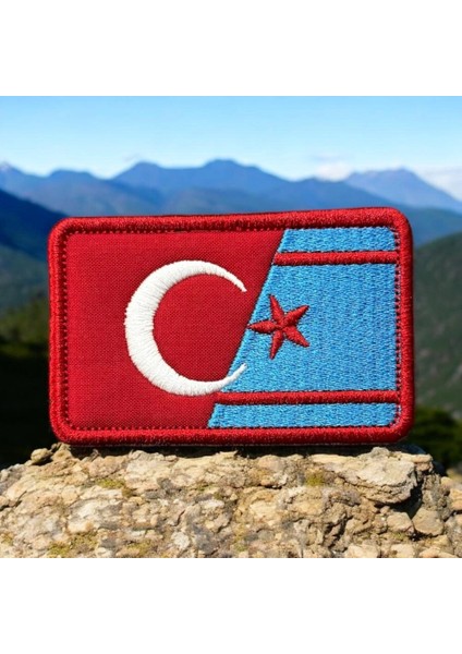 Türkiye ve Suriye Türkmenleri Bayrağı Nakış Patch - 8x5 cm