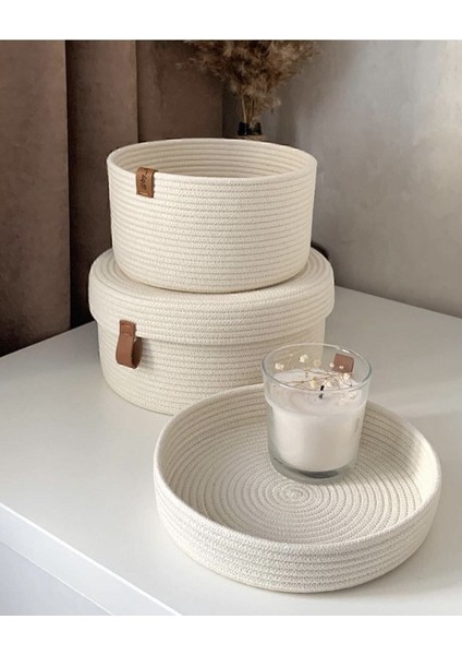 Beyaz Hasır Çok Amaçlı Düzenleyici ve Saklama Kutusu, Çift Kapaklı, Küçük Boy