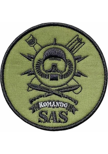 Haki Zemin Komando Sas Nakış Patch Peç - 9 Cm
