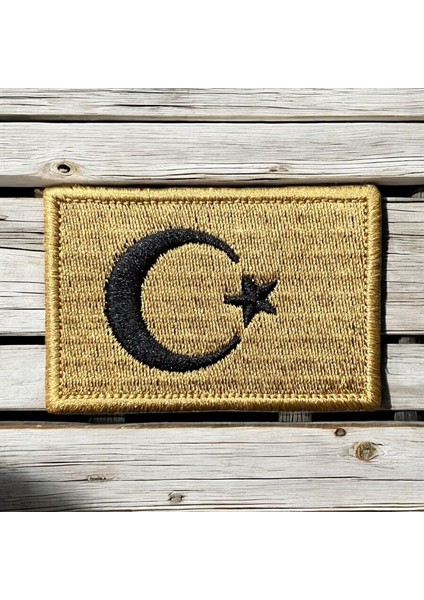 Küçük Boy Tan Rengi Türk Bayrağı Peç Patch Nakış - 6x4 Cm