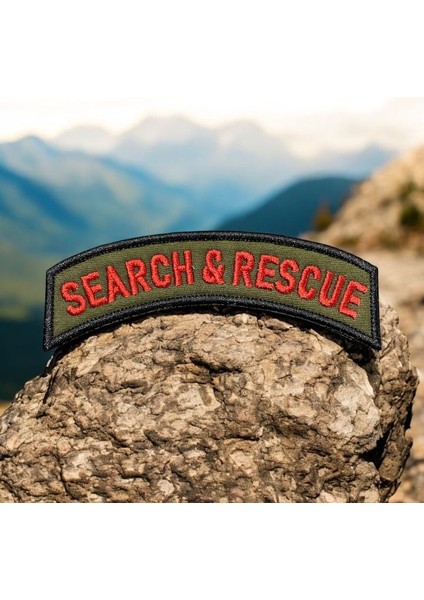 Haki Zemin Search & Rescue Nakış Peç Arma - 11x4 Cm