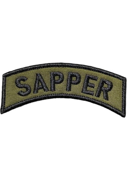 Haki Zemin Sapper Yazılı Arma Nakış Patch - 8x3 cm