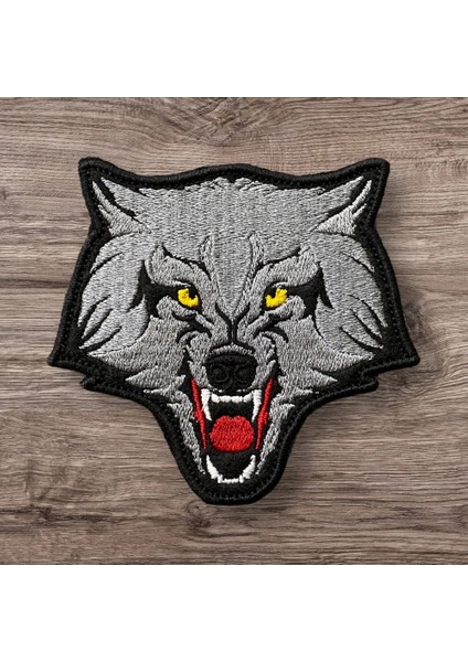 Gri Renk Kurt Patch Arma Nakış - 8 cm