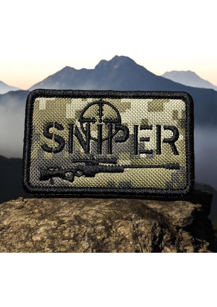 Kamuflaj Zemin Sniper Kanas Peçi Arması - 8x5 cm