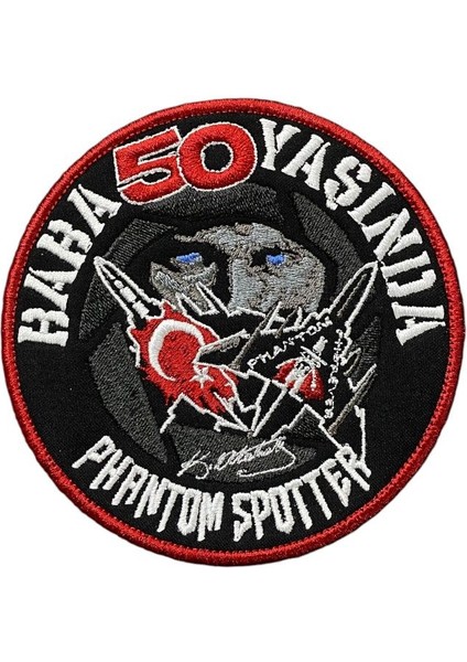 Baba 50 Yaşında Phantom Spotter Peç Nakış Siyah - 10 cm