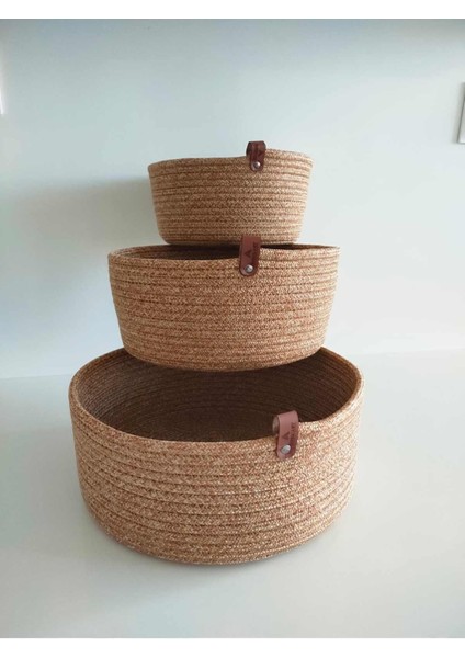 Yuvarlak Hasır Çok Amaçlı Organizer Seti, Haki, 10x20 cm, Mutfak ve Banyo Kullanımı