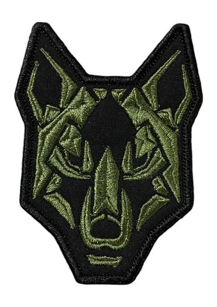 Haki Geometrik Kurt Motifli Figürlü Patch Peç - 6.5x9 cm