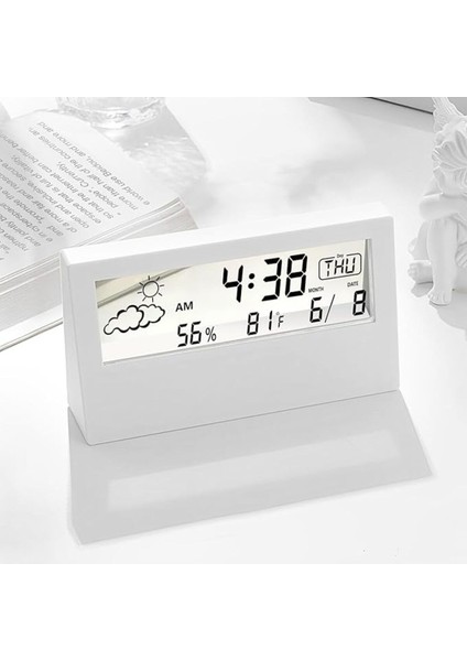 Şeffaf Tasarım Akıllı Masa Saati Termometre Nem Ölçer Hava Durumu Takvim Alarm Fonksiyonel Dekorati fırsatları