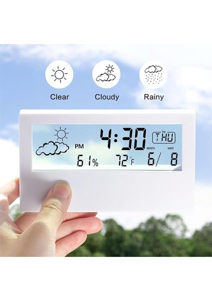 Şeffaf Tasarım Akıllı Masa Saati Termometre Nem Ölçer Hava Durumu Takvim Alarm Fonksiyonel Dekorati indirimleri