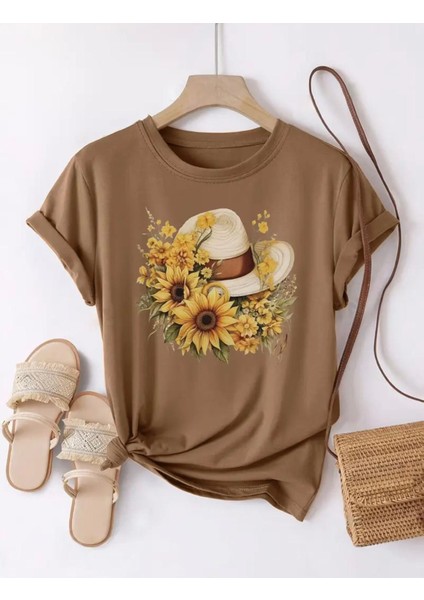 Punıx Kıds Özel Üretim Çiçekli Şapka Baskılı Yeni Stil Kız Çocuk Ter Tutmayan Yazlık T-Shırt