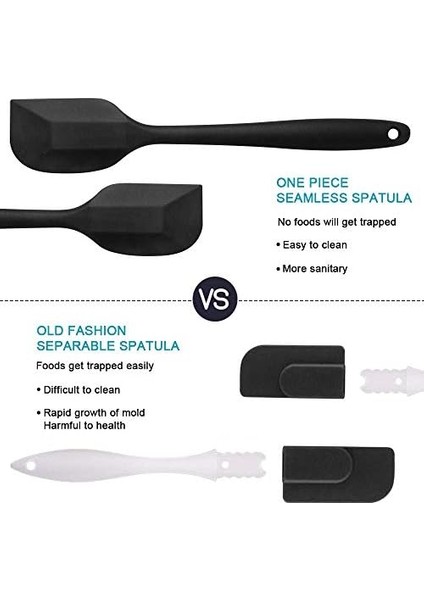 - Silikon Mutfak Yardımcısı, 6 Adet Silikon Spatula, Çorba Kaşığı, Fırın Fırçası, Spatula, Isıya Dayanıklı ve Yapışmaz, Paslanmaz Çelik ve Dikişsiz Tek Parça Tasarım (Siyah)