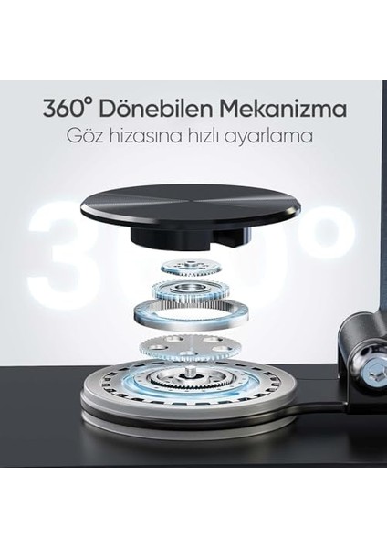 Çok Yönlü 360° Dönebilen Metal Gövdeli Telefon Standı Ayarlanabilir ve Katlanabilir Masa Üstü Ev ve Ofis Kullanımı Için Tüm Telefonlarla Uyumlu Tutucu (Siyah)