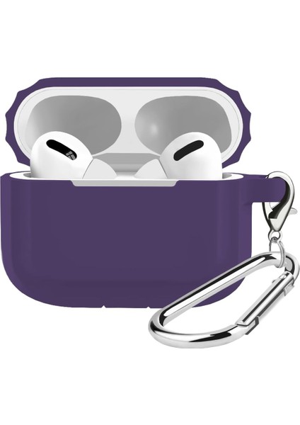Buff Apple AirPods Pro Uyumlu Rubber Silicone Case Kancalı Yumuşak Silikon Kılıf Apple AirPods Pro 1 Nane Pro 2 Uyumlu Kulaklık Kılıfı Mor, Buff