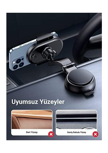 Araç Telefonu Tutacağı Vantuz Pano Tutacağı Apple iPhone 15 Pro Max Plus 14 13 Samsung Galaxy F34 S23 Ultra Huawei Mate 60 Pro Redmi K60 Ultra Vesaire ile Uyumlu
