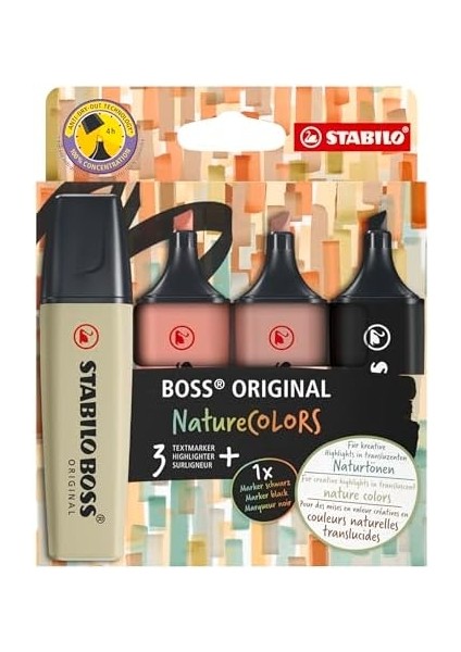 - Boss Orıgınal Naturecolors - Fosforlu Kalem - 4'lü Paket - Çeşitli Renkler