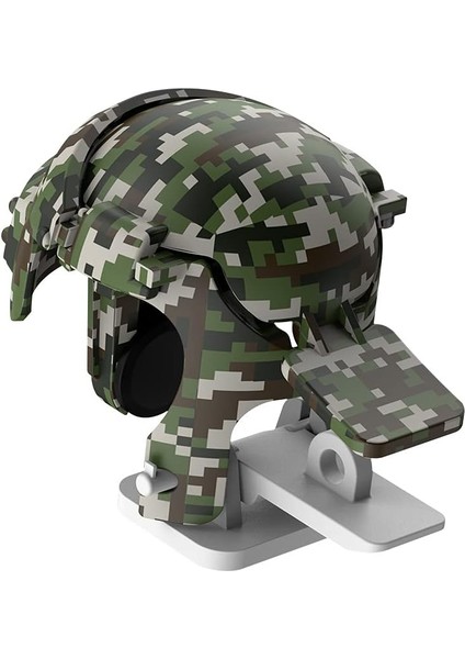 Mobil Oyun Kontrol Aparatı, Kamuflaj Desenli Koyu Yeşil - Gri, Pubg Mobile Kaskı Şeklinde, Mobile Gamepad, Ateş/tetik/kontrol/4 Parmak Kullanımını Sağlayan, Cep Telefonu/tablet Uyumlu