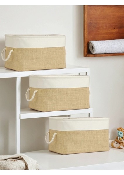3'lü Jüt Küçük Saklama Sepeti, Kahverengi, Kumaş, Dolap ve Oyun Düzenleyici