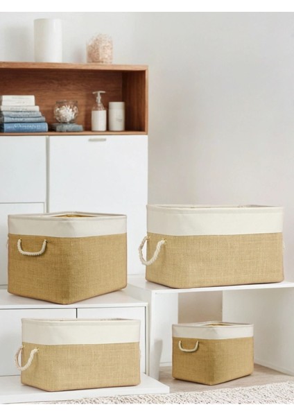 3'lü Jüt Küçük Saklama Sepeti, Kahverengi, Kumaş, Dolap ve Oyun Düzenleyici fırsatları