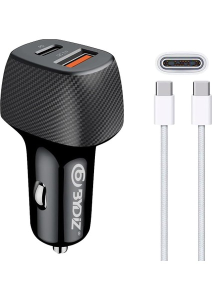 BY-38T 38W Hızlı Araç Şarj Cihazı Type-C Kablo Çift Giriş USB + Pd Apple iPhone 16/15 Uyumlu Apple iPhone & Android & iPad & MacBook Type-C