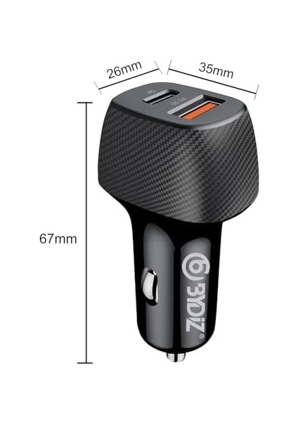BY-38T 38W Hızlı Araç Şarj Cihazı Type-C Kablo Çift Giriş USB + Pd Apple iPhone 16/15 Uyumlu Apple iPhone & Android & iPad & MacBook Type-C