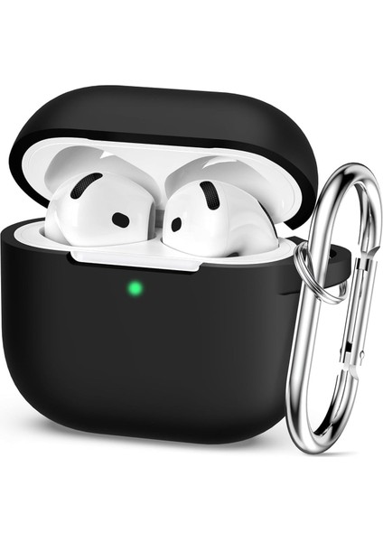 Apple AirPods 4.nesil 2024 Darbelere Dayanıklı Parmak Izi Karşıtı Magsafe Şarj ile Uyumlu Silikon Kılıf (Siyah, Apple AirPods 4.nesil 2024 Silikon)
