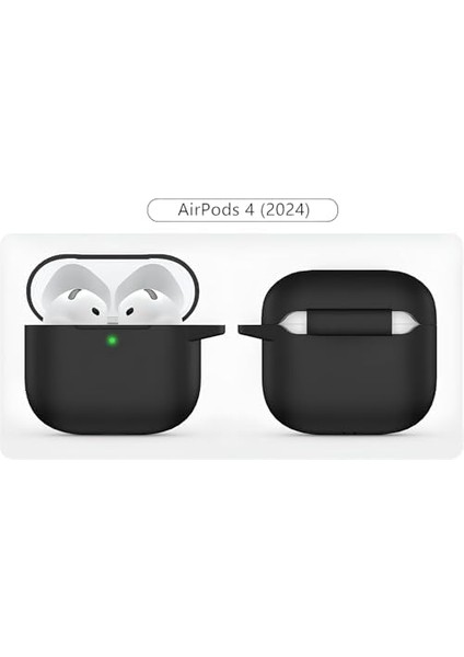 Apple AirPods 4.nesil 2024 Darbelere Dayanıklı Parmak Izi Karşıtı Magsafe Şarj ile Uyumlu Silikon Kılıf (Siyah, Apple AirPods 4.nesil 2024 Silikon)