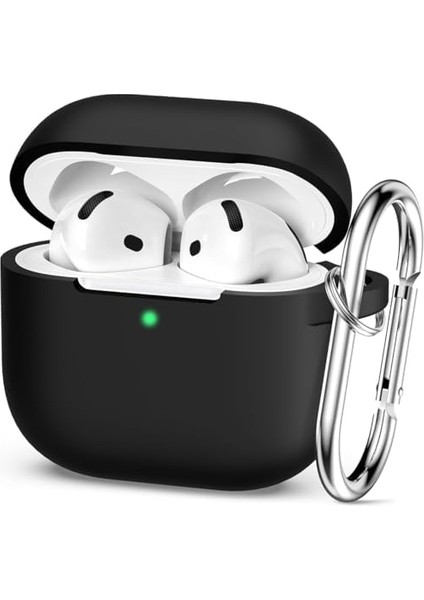 Apple AirPods 4.nesil 2024 Darbelere Dayanıklı Parmak Izi Karşıtı Magsafe Şarj ile Uyumlu Silikon Kılıf (Siyah, Apple AirPods 4.nesil 2024 Silikon)