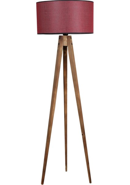 Tripod Yanık Lambader Silindir Koyu Bordo Abajurlu