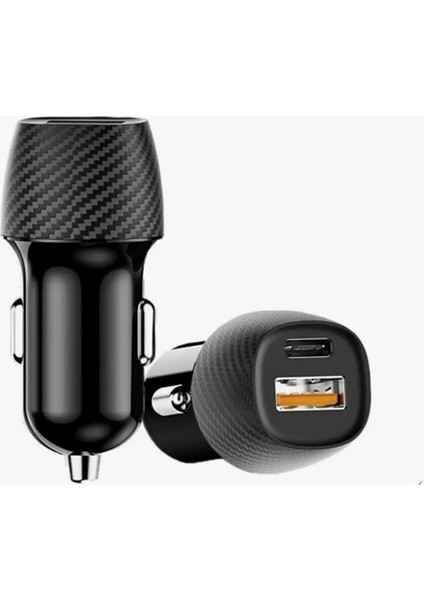 Pd Qc 3.0 Hızlı Araç Şarj Cihazı, USB ve Type-C Çift Bağlantı Noktalı, Siyah