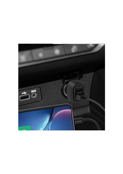 Pd Qc 3.0 Hızlı Araç Şarj Cihazı, USB ve Type-C Çift Bağlantı Noktalı, Siyah