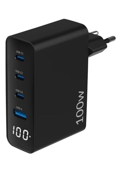 100W Gan LED Ekranlı 3 Type-C + Usb-A Hızlı Şarj Cihazı Apple iPhone & Macbook & Notebook Şarj Aleti