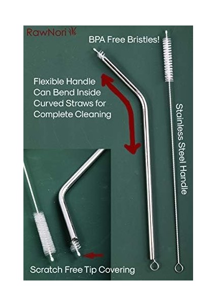 - 2 Içme Saman Temizleme Fırçası Uzun - Paslanmaz Çelik Içecek Pipetleri Için Kıl Temizleyici Cam Yıkama Için Ağır Hizmet Fırçaları Silikon Metal Pipetler Çaydanlık Bacalı Mini Mikro Şişe