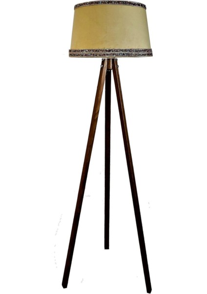 Hintişi Aks. Masif Tripod Lambader ( Hardal/açık Ceviz)