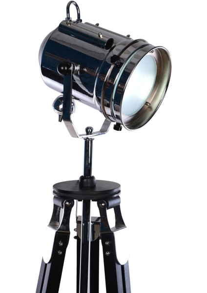 Ahşap Ayarlanabilen Tripod Ayaklı Klasik Köşe Lambası Gofi Krom Kaplama