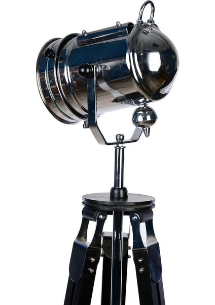 Ahşap Ayarlanabilen Tripod Ayaklı Klasik Köşe Lambası Gofi Krom Kaplama